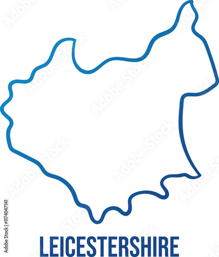 Simplified contour of Leicestershire ceremonial county map. Blue gradient hand drawn linear shape. Use for wall art, travel blog, news article