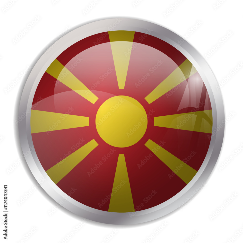 North Macedonia flag - glossy circle button displays a colorful flag representing a country cultural identity and heritage. The essence of national pride and unity. North Macedonia flag - glossy circle button displays a colorful flag representing a country cultural identity and heritage. The essence of national pride and unity.