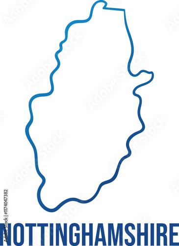 Simplified contour of Nottinghamshire ceremonial county map. Blue gradient hand drawn linear shape. Use for wall art, travel blog, news article