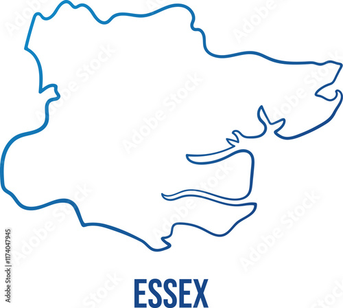 Essex ceremonial county simplified map. Hand drawn abstract line map. Illuminated Blue gradient contour