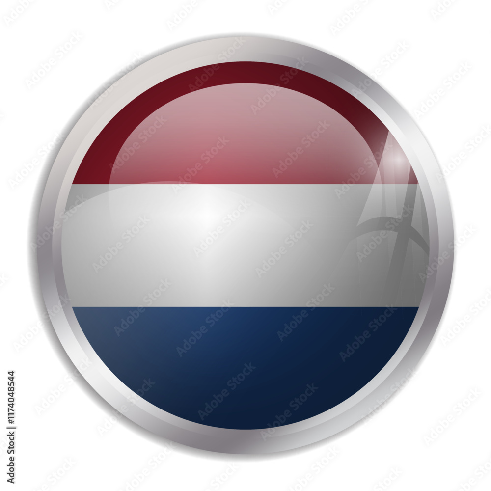 Netherlands flag - glossy circle button displays a colorful flag representing a country cultural identity and heritage. The essence of national pride and unity. Netherlands flag - glossy circle button displays a colorful flag representing a country cultural identity and heritage. The essence of national pride and unity.