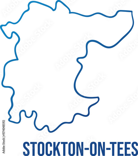 Simplified design of Borough of Stockton-on-Tees map. Blue gradient illuminated unitary authority shape. Use for wall art, travel blog, news article