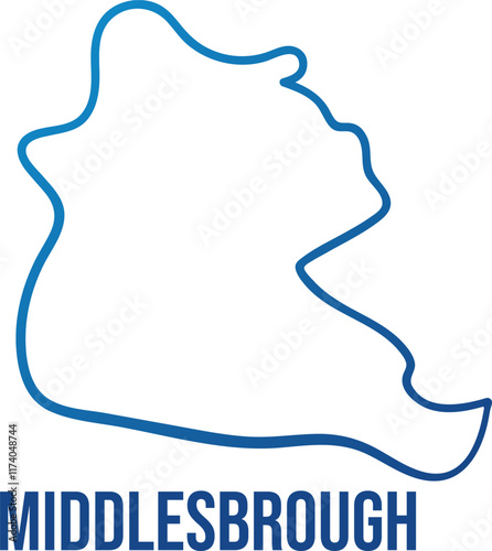 Simplified design of The Borough of Middlesbrough map. Blue gradient illuminated unitary authority shape. Use for wall art, travel blog, news article