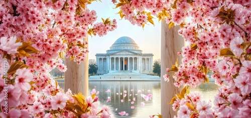 The Jefferson Memorial is beautifully framed by cherry blossoms during the festival