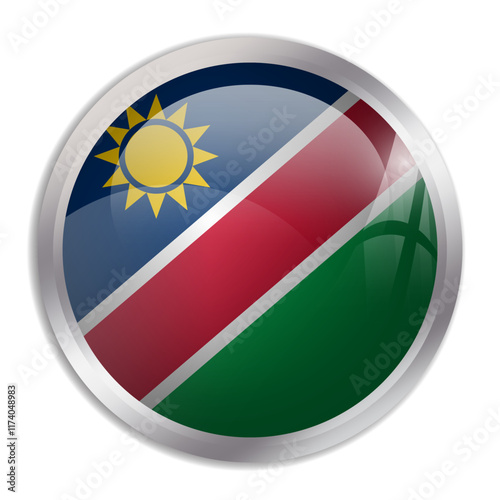 Free Download Namibia flag - glossy circle button displays a colorful flag representing a country cultural identity and heritage. The essence of national pride and unity. - GFXLoad