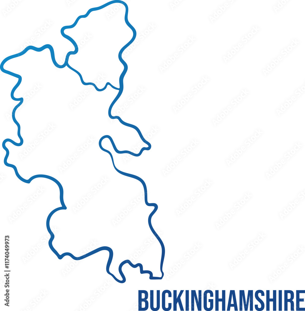 Abstract map of Buckinghamshire ceremonial county and Milton Keynes U.A. Outline blue gradient hand drawn simplified shape. Use for wall art, travel blog, news article Abstract map of Buckinghamshire ceremonial county and Milton Keynes U.A. Outline blue gradient hand drawn simplified shape. Use for wall art, travel blog, news article