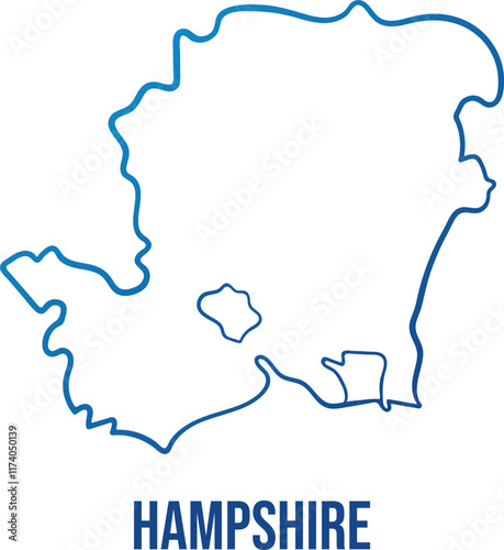 Abstract map of Hampshire ceremonial county and Southampton, Portsmouth U.A. Outline blue gradient hand drawn simplified shape. Use for wall art, travel blog, news article