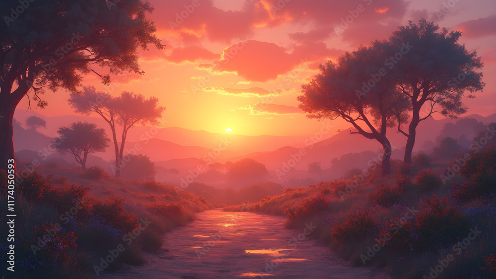 Picturesque sunrise with orange hues. Stunning scenery in pink and purple. Ultra realistic sunrise images. Nature's beauty at dawn. Picturesque sunrise with orange hues. Stunning scenery in pink and purple. Ultra realistic sunrise images. Nature's beauty at dawn.