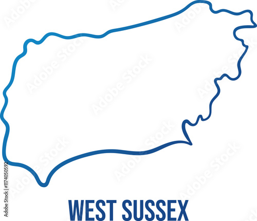 Abstract map of West Sussex ceremonial county. Outline blue gradient hand drawn simplified shape. Use for wall art, travel blog, news article