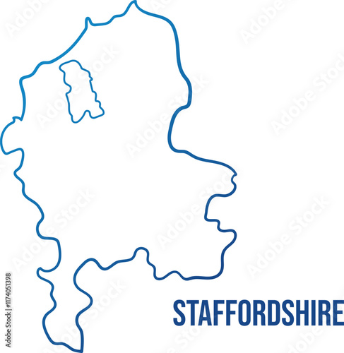 Staffordshire ceremonial county and Stoke-on-Trent U.A. map. Smooth simplified abstract outline blue gradient map. Use for wall art, travel blog, news article