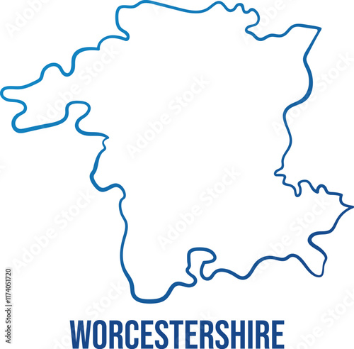 Worcestershire ceremonial county map. Smooth simplified abstract outline blue gradient map. Use for wall art, travel blog, news article