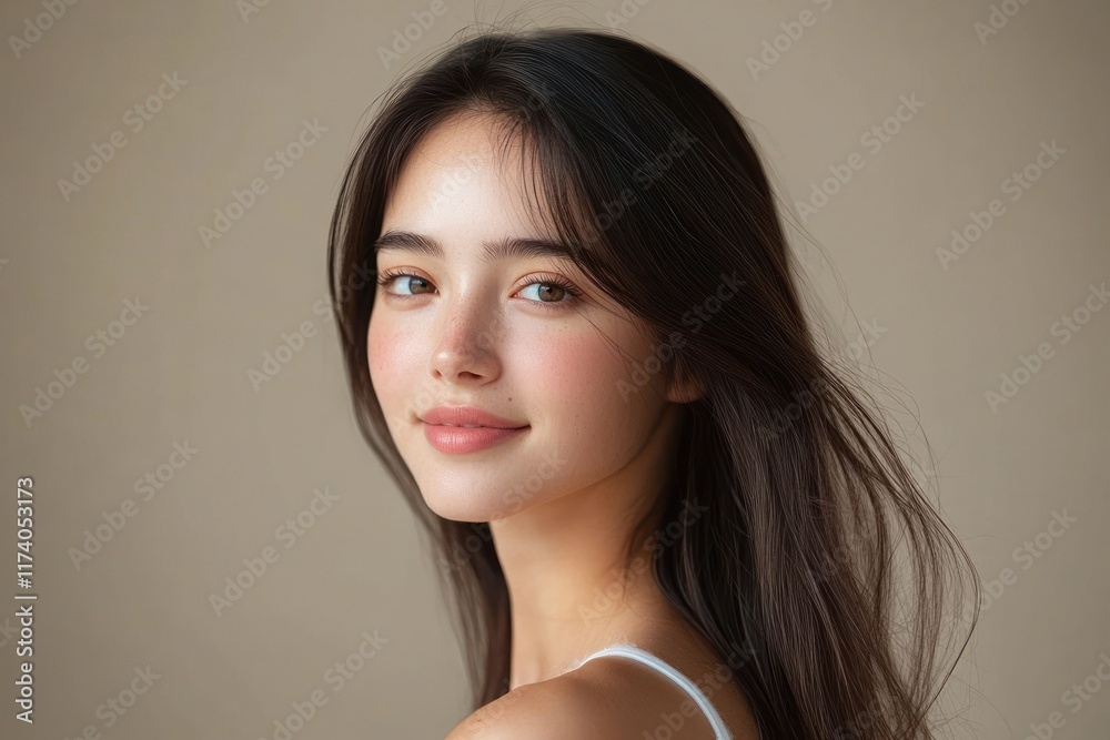 Woman with Long Hair in Natural Light Elegance and Simplicity Beauty Portrait Woman with Long Hair in Natural Light Elegance and Simplicity Beauty Portrait