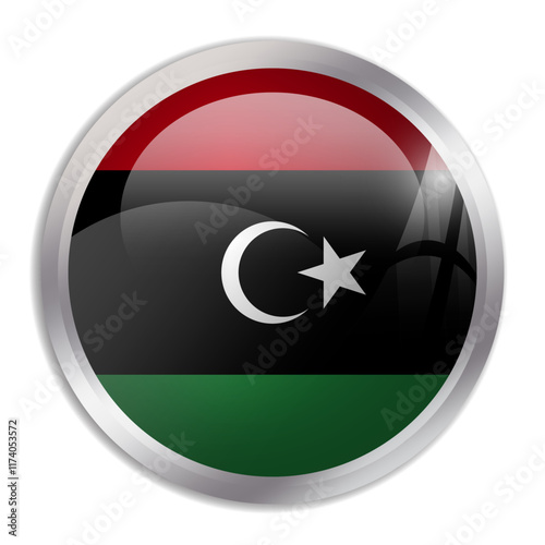 Free Download Libya flag - glossy circle button displays a colorful flag representing a country cultural identity and heritage. The essence of national pride and unity. - GFXLoad