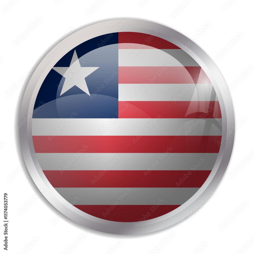 Liberia flag - glossy circle button displays a colorful flag representing a country cultural identity and heritage. The essence of national pride and unity. Liberia flag - glossy circle button displays a colorful flag representing a country cultural identity and heritage. The essence of national pride and unity.