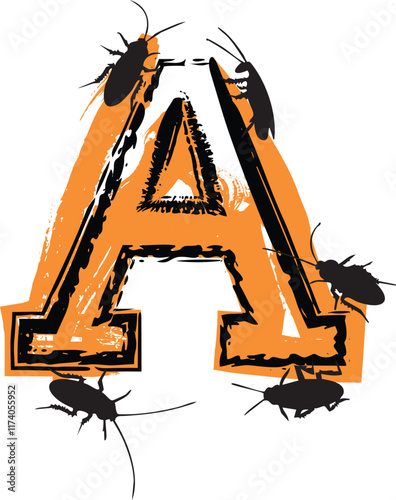 Letter A filled with cockroaches and bugs.