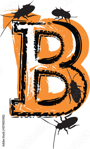 Letter B filled with cockroaches and bugs.
