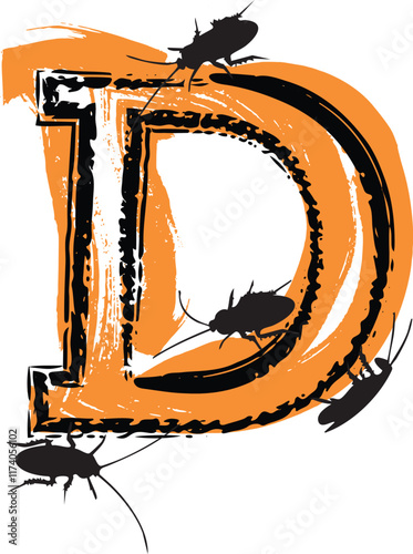Letter D filled with cockroaches and bugs.