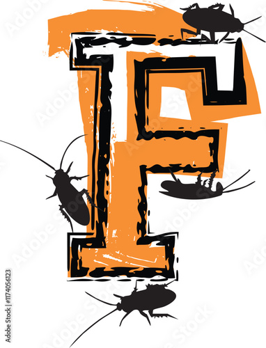 Letter F filled with cockroaches and bugs.