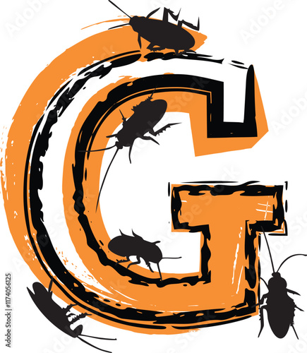 Letter G filled with cockroaches and bugs.
