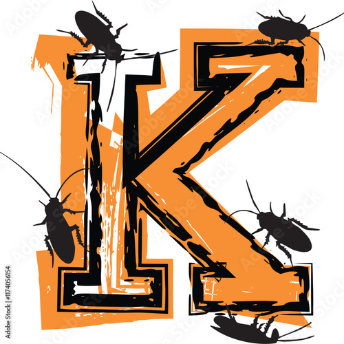 Letter K filled with cockroaches and bugs.