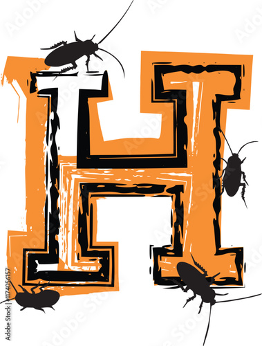 Letter H filled with cockroaches and bugs.