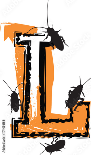 Letter L filled with cockroaches and bugs.