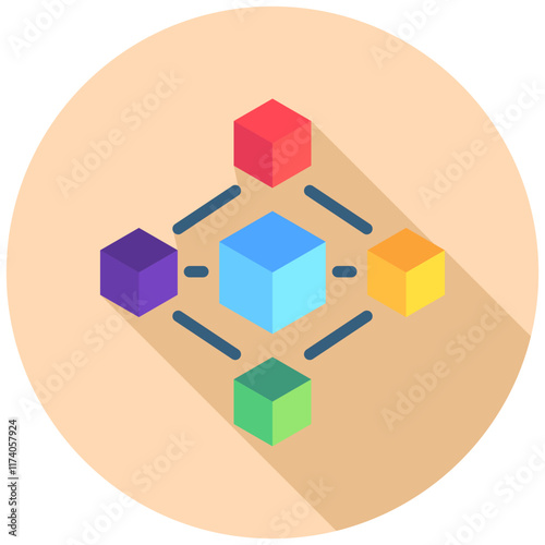 Blockchain rounded flat color icon, use for UI, UX, app and web development, digital or print. for digital industry, education, technology.