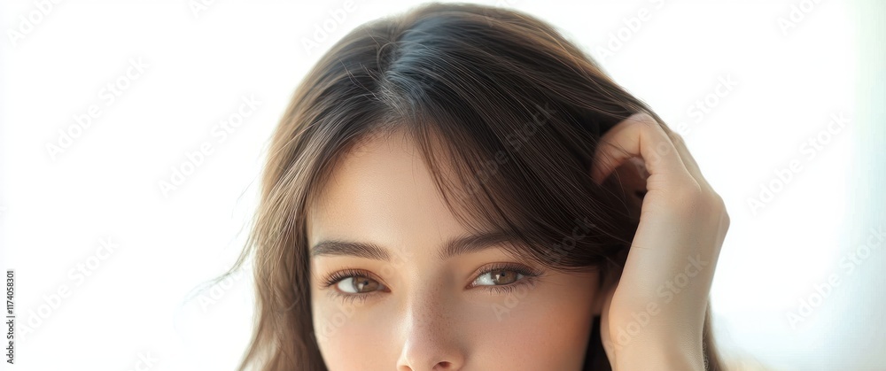 Woman with Long Brown Hair in Minimalist Style Portrait Woman with Long Brown Hair in Minimalist Style Portrait