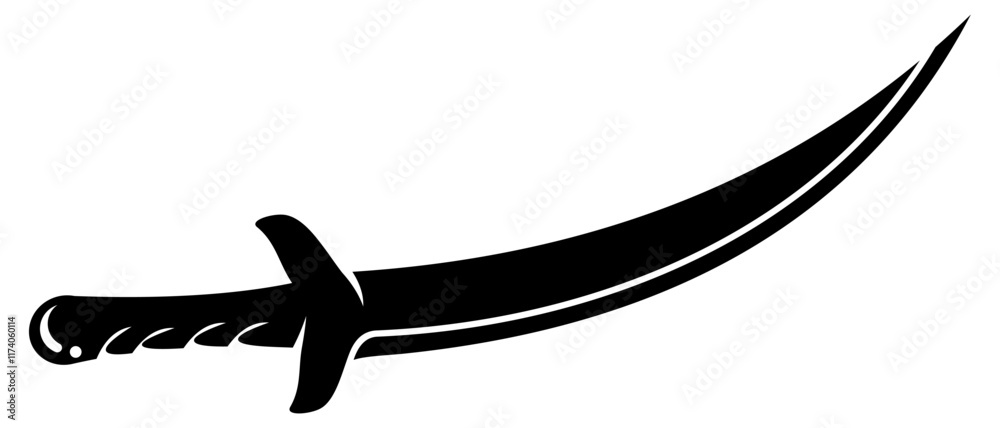 Vector silhouettes of flat-designed Arabian, pirate, and executioner swords isolated on a white background. Vector silhouettes of flat-designed Arabian, pirate, and executioner swords isolated on a white background.