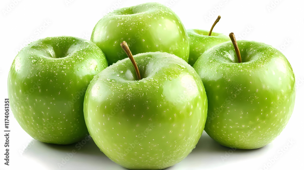 Fresh Green Apples Arranged on Bright White Counter Fresh Green Apples Arranged on Bright White Counter