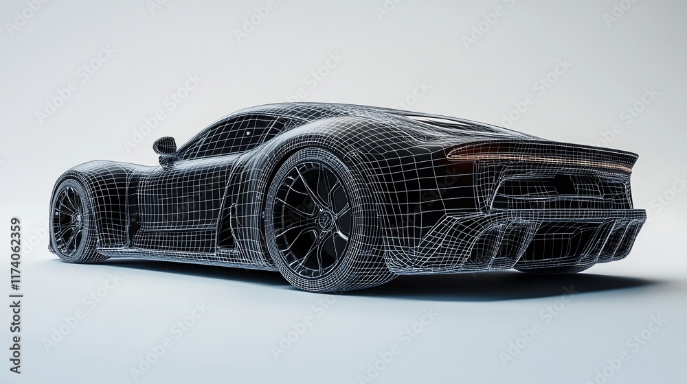 Naklejka premium Wireframe model of a modern sports car.