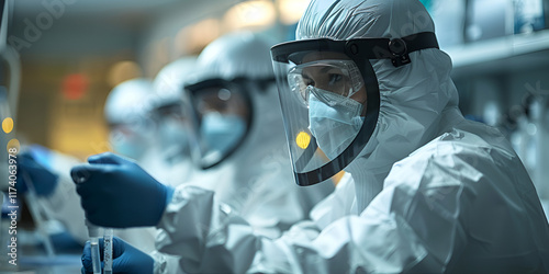 Scientist in Lab Wearing Protective Gear, Focused on Advanced Research and Safety Protocols

