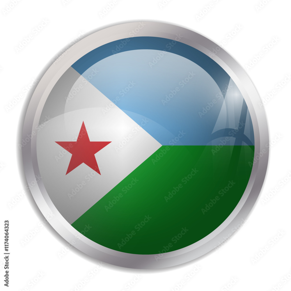 Djibouti flag - glossy circle button displays a colorful flag representing a country cultural identity and heritage. The essence of national pride and unity. Djibouti flag - glossy circle button displays a colorful flag representing a country cultural identity and heritage. The essence of national pride and unity.