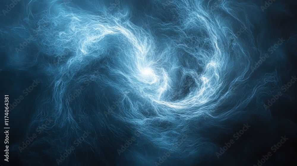 Obraz premium Cosmic Energy Swirl - Abstract 2D Flat Illustration of Magical Vapor Trail on Dark Background