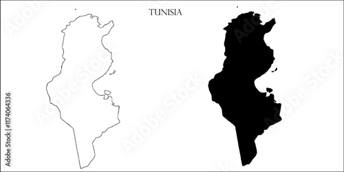 Tunisia Blank Map, Tunisia Map Outline Vector Images