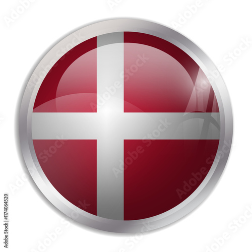 Free Download Denmark flag - glossy circle button displays a colorful flag representing a country cultural identity and heritage. The essence of national pride and unity. - GFXLoad