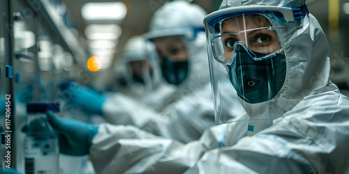 Scientist in Lab Wearing Protective Gear, Focused on Advanced Research and Safety Protocols

