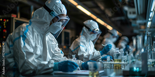 Scientist in Lab Wearing Protective Gear, Focused on Advanced Research and Safety Protocols

