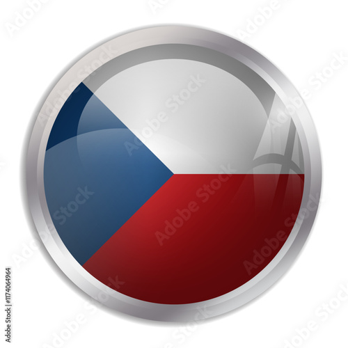 Czech Republic flag - glossy circle button displays a colorful flag representing a country cultural identity and heritage. The essence of national pride and unity.