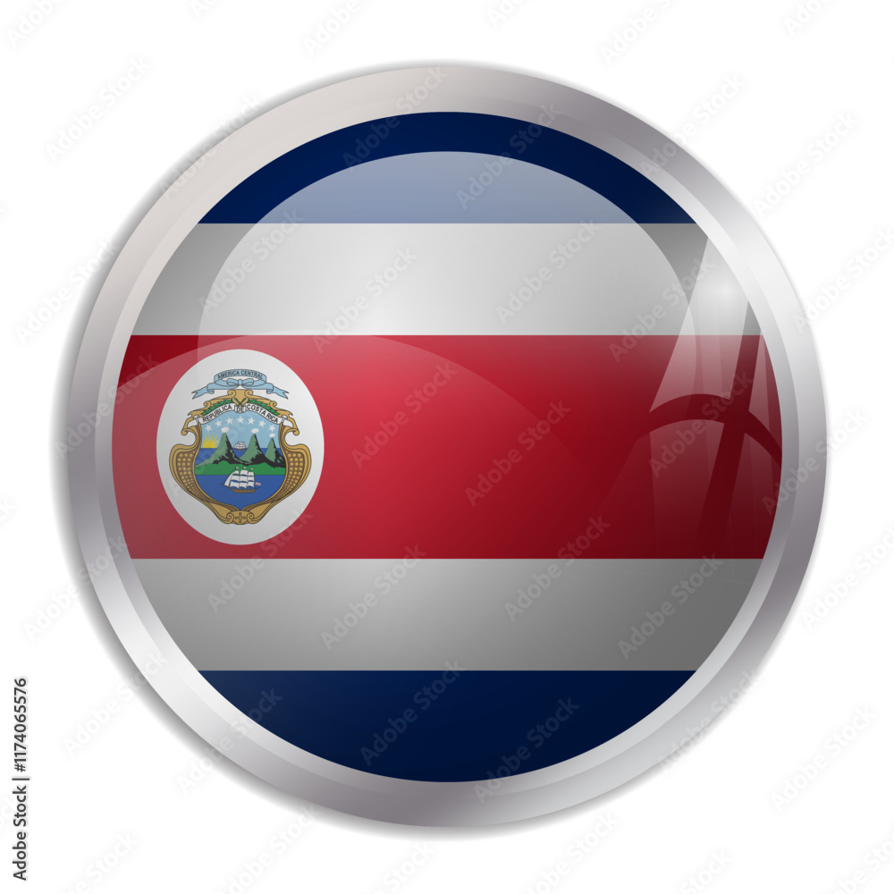 Costa Rica flag - glossy circle button displays a colorful flag representing a country cultural identity and heritage. The essence of national pride and unity. Costa Rica flag - glossy circle button displays a colorful flag representing a country cultural identity and heritage. The essence of national pride and unity.