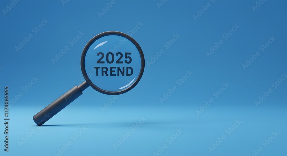 Business trend visualization. Magnifying glass showcasing 2025 trend in a minimalist blue background, emphasizing focus on business insights, modern analysis, and innovative exploration Business trend visualization. Magnifying glass showcasing 2025 trend in a minimalist blue background, emphasizing focus on business insights, modern analysis, and innovative exploration