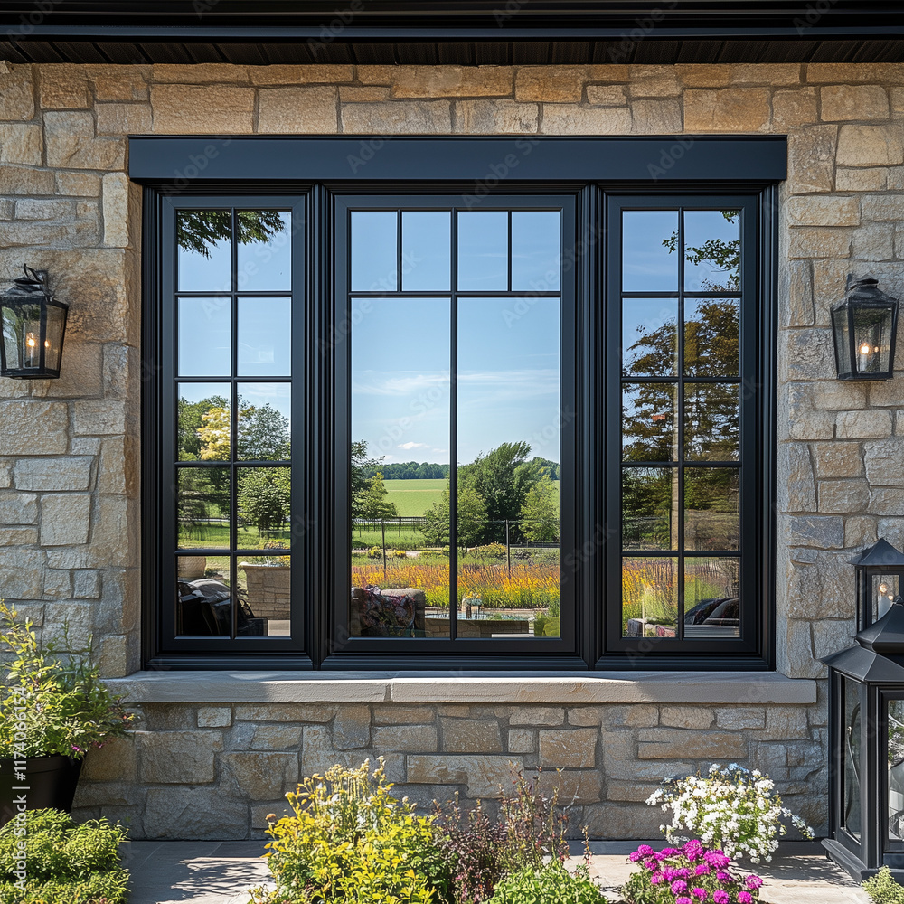 Fototapeta premium Refined Jet Black Revolving Triple-Section Prospect Window