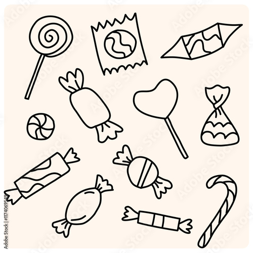 Hand Drawn Candy with doodle style