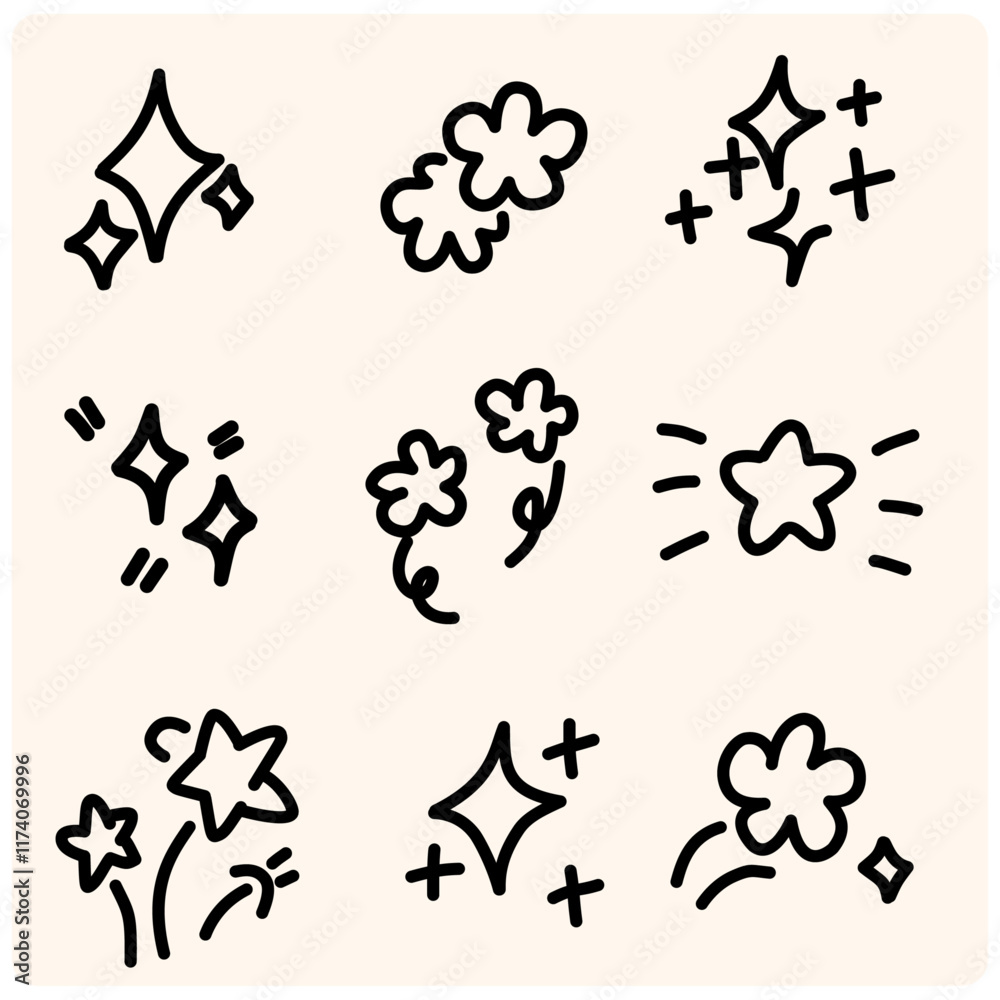 Fototapeta premium Various star and sparkle doodle hand drawn for element