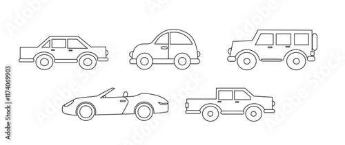 Wallpaper Mural Simple lined set of cars. Preschool. Coloring page. Cars line on white background.
 Torontodigital.ca