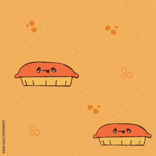 Wallpaper Mural Cute Pumpkin Pie Pattern with Smiling Faces – Kawaii Dessert Illustration. Seamless
 Torontodigital.ca