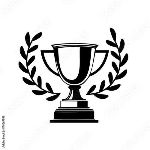 Wallpaper Mural Trophy Icon with Laurel Leaves around it. Classic Black Silhouette of a Cup.
 Torontodigital.ca