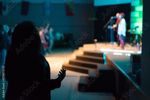 Worship Service with Focus on Congregant and Stage Musicians