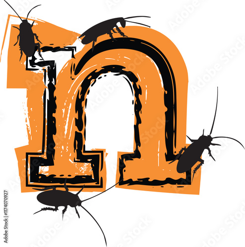 Letter n filled with cockroaches and bugs.