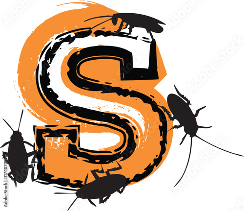 Letter s filled with cockroaches and bugs.